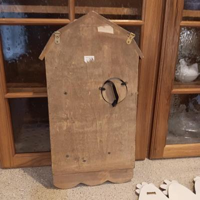 WALL HUNG BARN DIORAMA WITH A CLOCK PLUS A WOODEN SIGN