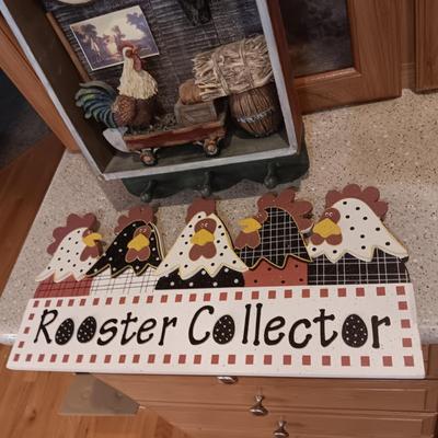 WALL HUNG BARN DIORAMA WITH A CLOCK PLUS A WOODEN SIGN