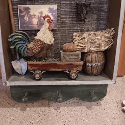 WALL HUNG BARN DIORAMA WITH A CLOCK PLUS A WOODEN SIGN