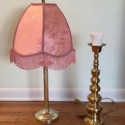 Table Lamp and Brass Candle Holder