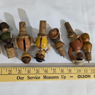 Lot of 7 Hand Carved Mechanical Wine Corks