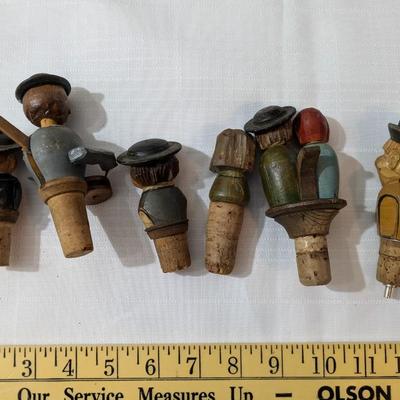 Lot of 6 Mechanical Hand Carved Wine Stoppers