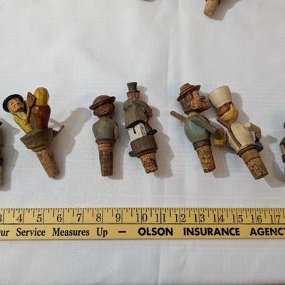 Lot of 7 Hand Carved Mechanical Wine Stoppers