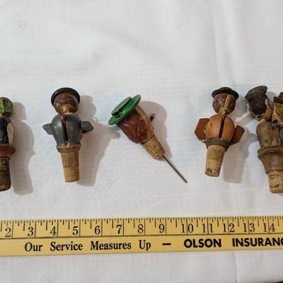 Lot of 5 Mechanical Hand Carved Wine Corks