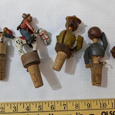 Lot of 4 Mechanical Hand Carved Wine Stoppers