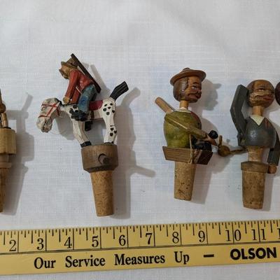 Lot of 4 Mechanical Hand Carved Wine Stoppers