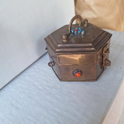 Vtg Brass Octagonal Hinged Trinket/Spice Box