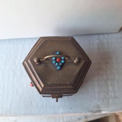 Vtg Brass Octagonal Hinged Trinket/Spice Box