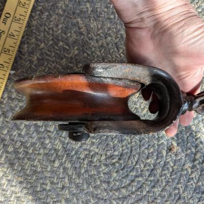 Vintage Myers OK H322 X Cast Iron & Wood Barn Pulley