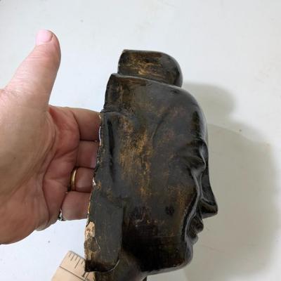 Vintage Painted Wood Carved Meditation Buddha Wall Hanging Mask