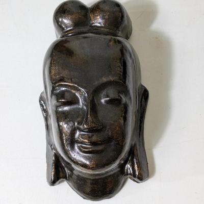 Vintage Painted Wood Carved Meditation Buddha Wall Hanging Mask