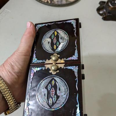 Vintage Chinese Black Lacquer Box Inlaid Mother of Pearl Jewelry Box