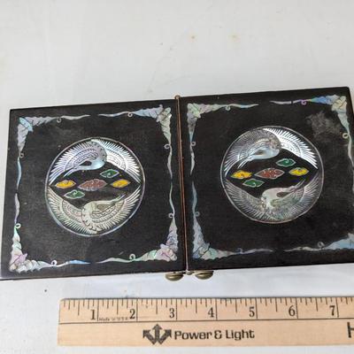 Vintage Chinese Black Lacquer Box Inlaid Mother of Pearl Jewelry Box
