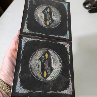 Vintage Chinese Black Lacquer Box Inlaid Mother of Pearl Jewelry Box