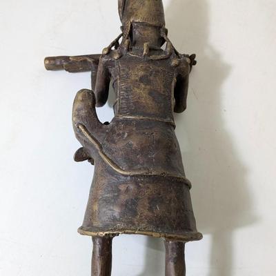 AFRICAN BRONZE, Rare Late 1800's Benin (Nigeria) City Bronze Court Musician of the Hornblower.