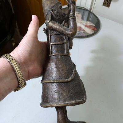 AFRICAN BRONZE, Rare Late 1800's Benin (Nigeria) City Bronze Court Musician of the Hornblower.