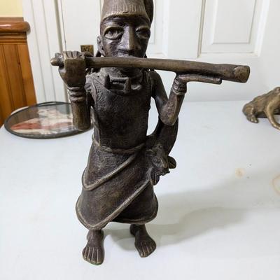 AFRICAN BRONZE, Rare Late 1800's Benin (Nigeria) City Bronze Court Musician of the Hornblower.