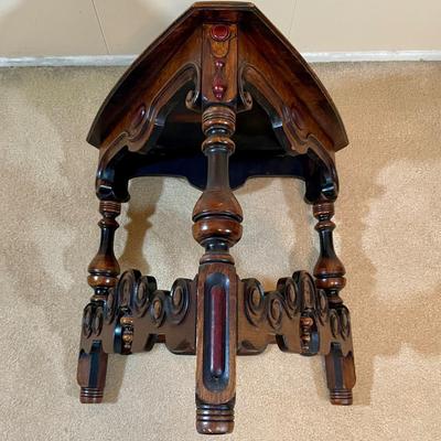 Vintage Kittinger Triangle Side Table, Hand-carved Inlaid - Crystal Ball Tarot