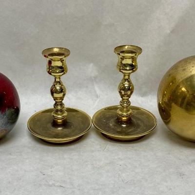Brass Candlesticks and Decorative Balls