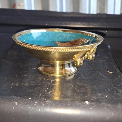 Teal/Gold Dolphin Pedestal Bowl