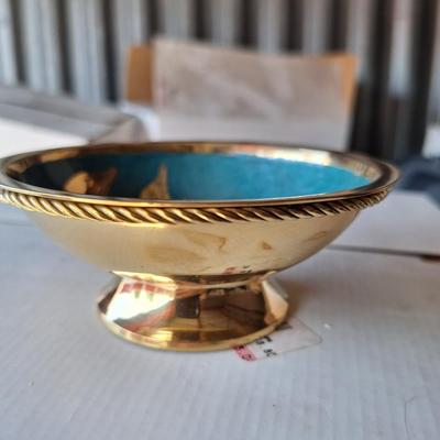 Teal/Gold Dolphin Pedestal Bowl