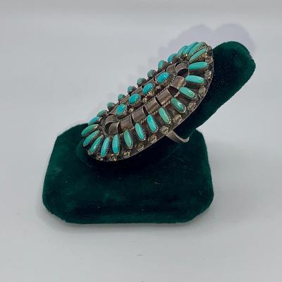 Large Native American Pawn Silver and Turquoise Ring
