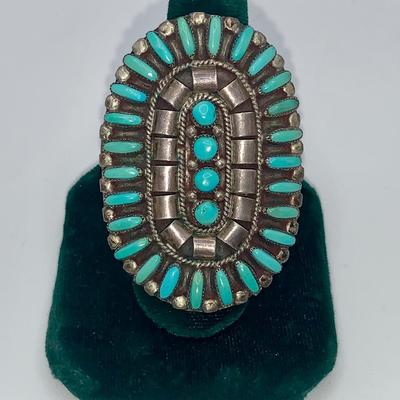 Large Native American Pawn Silver and Turquoise Ring