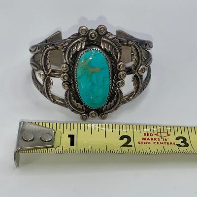 Native American Pawn Silver and Turquoise Cuff Bracelet