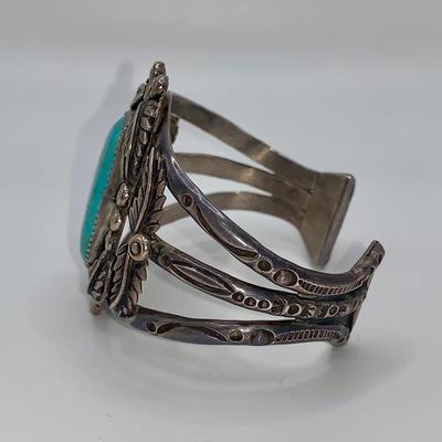 Native American Pawn Silver and Turquoise Cuff Bracelet