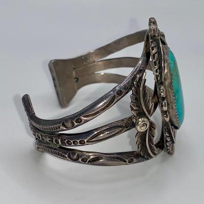 Native American Pawn Silver and Turquoise Cuff Bracelet