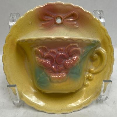Vintage Hull Pottery USA Sunglow Tea Cup Wall pocket yellow & pink