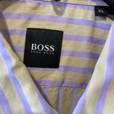 Sale Photo Thumbnail #554: Hugo Boss long sleeve shirt. Lavender and tan striped.