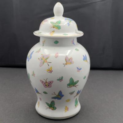 11" Porcelain Butterfly Ginger Jar Urn
