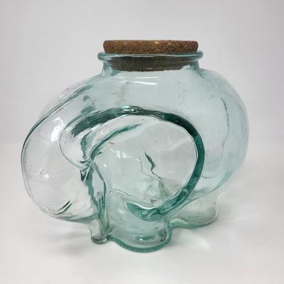 Green Tint Glass Elephant Jar With Cork Top