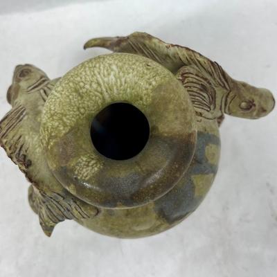 Vintage French Mid Century Relief Clay Studio Pottery Fish Sea Theme Vase