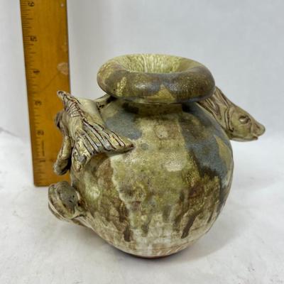 Vintage French Mid Century Relief Clay Studio Pottery Fish Sea Theme Vase
