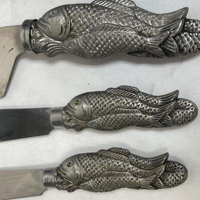 Fish Themed Stainless Steel Charcuterie Cheese cutters and spreaders
