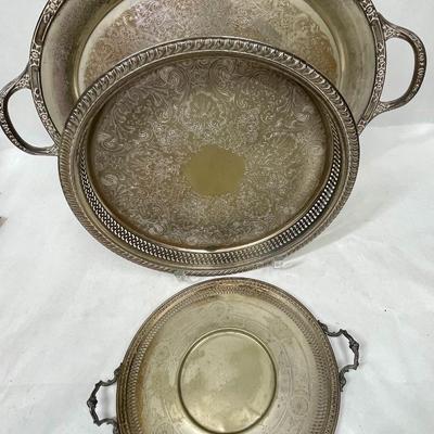 3 pc lot Antique Silver-plate Serving trays