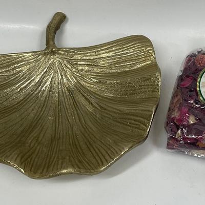 Gold Leaf Palm Frond Dish with Potpourri