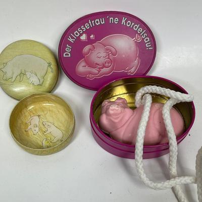 Pair of Vintage Metal Pig-Themed Tins
