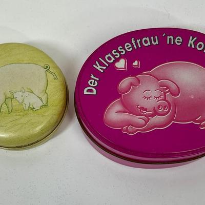 Pair of Vintage Metal Pig-Themed Tins