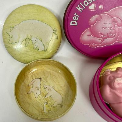 Pair of Vintage Metal Pig-Themed Tins