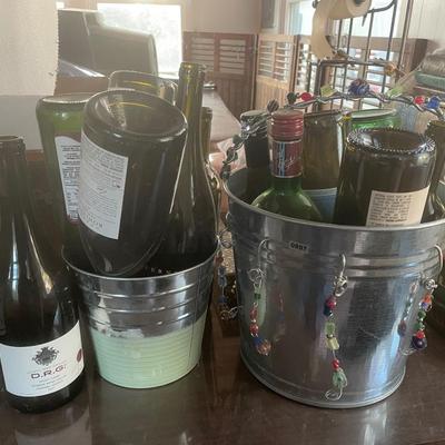 Empty wine bottles and cool bucket