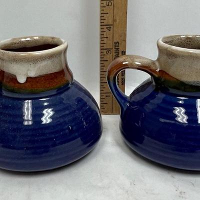 Vintage Navy Blue and Brown Glazed No Tip Mugs