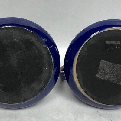 Vintage Navy Blue and Brown Glazed No Tip Mugs