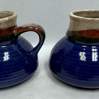 Vintage Navy Blue and Brown Glazed No Tip Mugs