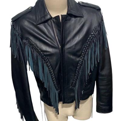 Fringed Leather Motorcycle Jacket, Size 46
