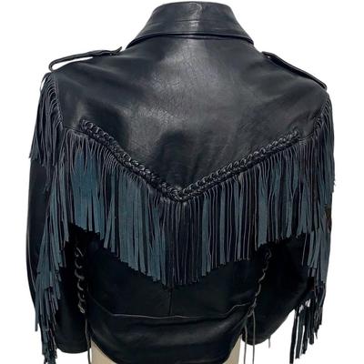 Fringed Leather Motorcycle Jacket, Size 46