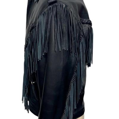 Fringed Leather Motorcycle Jacket, Size 46