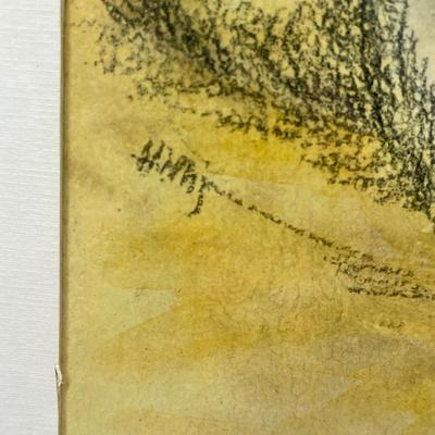 Framed Vintage Artwork, Sketch of Nude Woman Lying on her side, yellow background